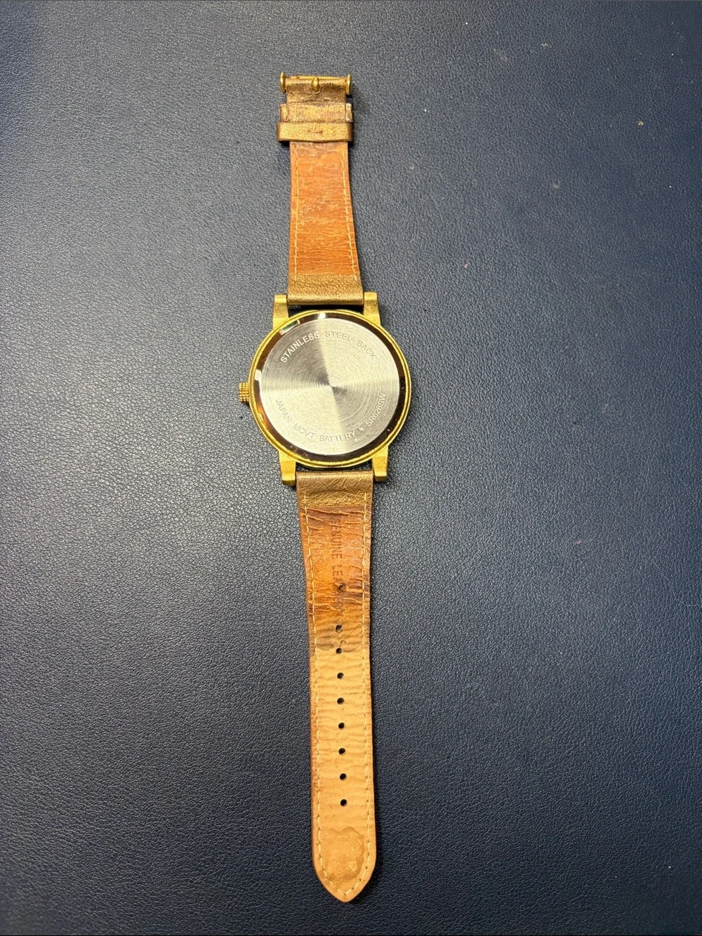Time Optics Men's Gold Case Watch with White Dial and Brown Strap - new battery